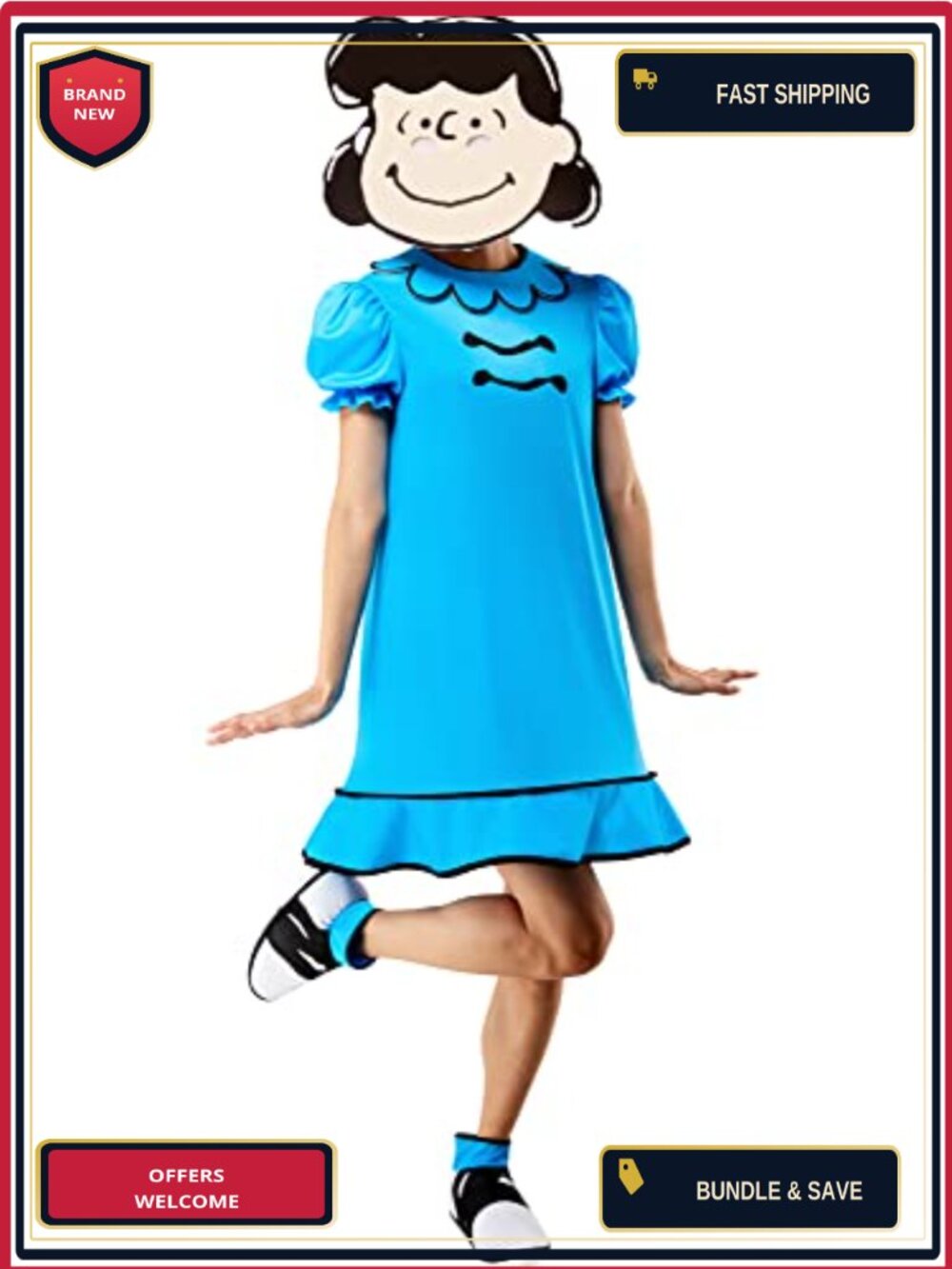 Rubies Peanuts Lucy Van Pelt Costume Dress Mask & Boot Covers Size L